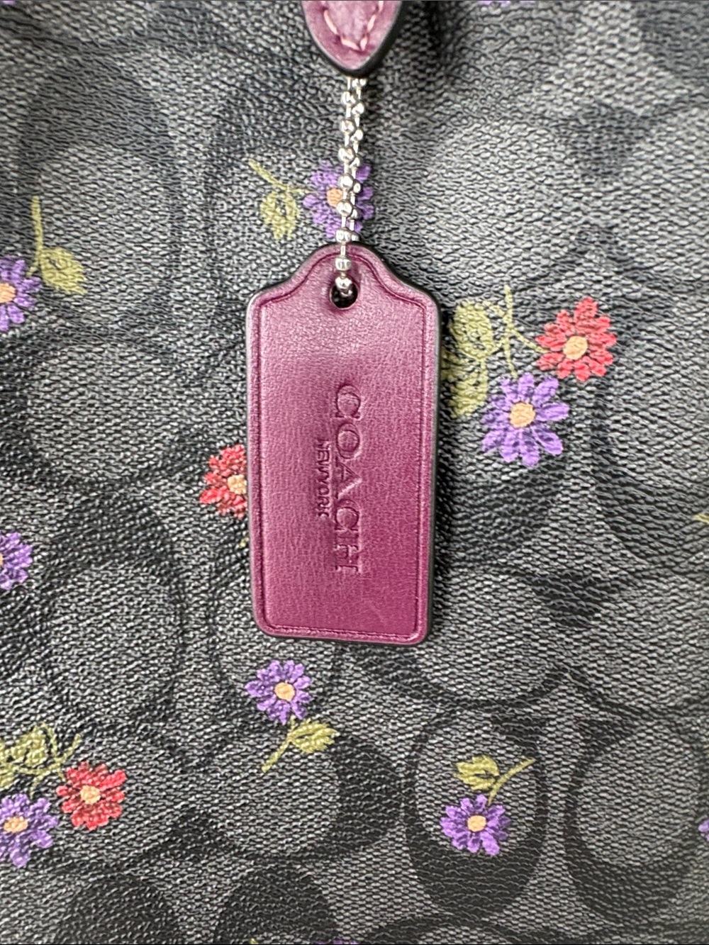 COACH Signature Mollie Floral Tote in Purple and Gray - Picture 3 of 12